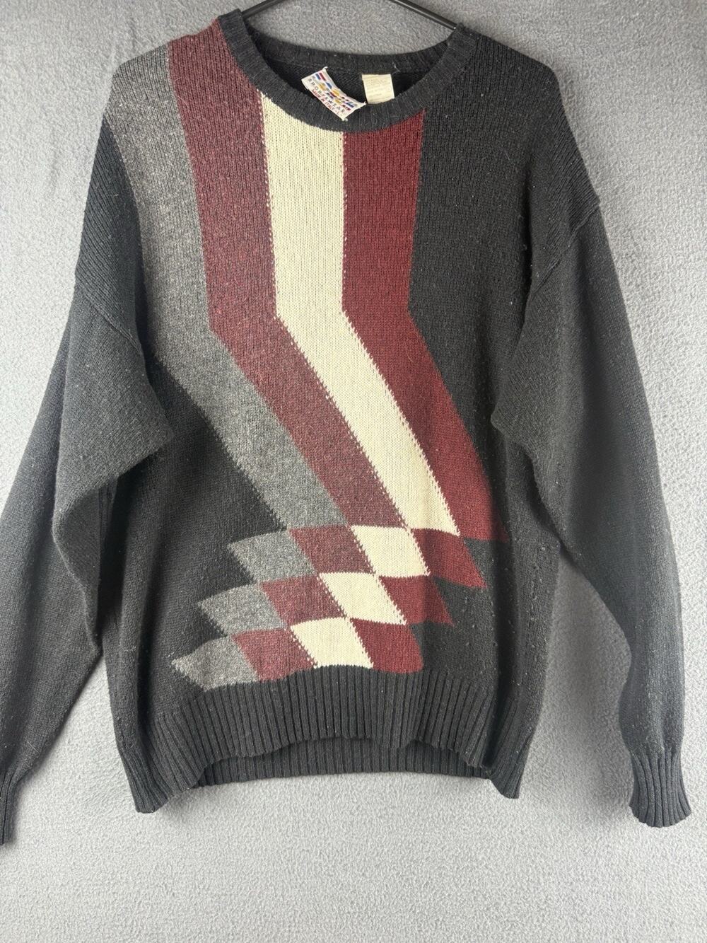 Vintage Forum Sweater Mens Large Geometric Knit Crewneck Made Italy 90s